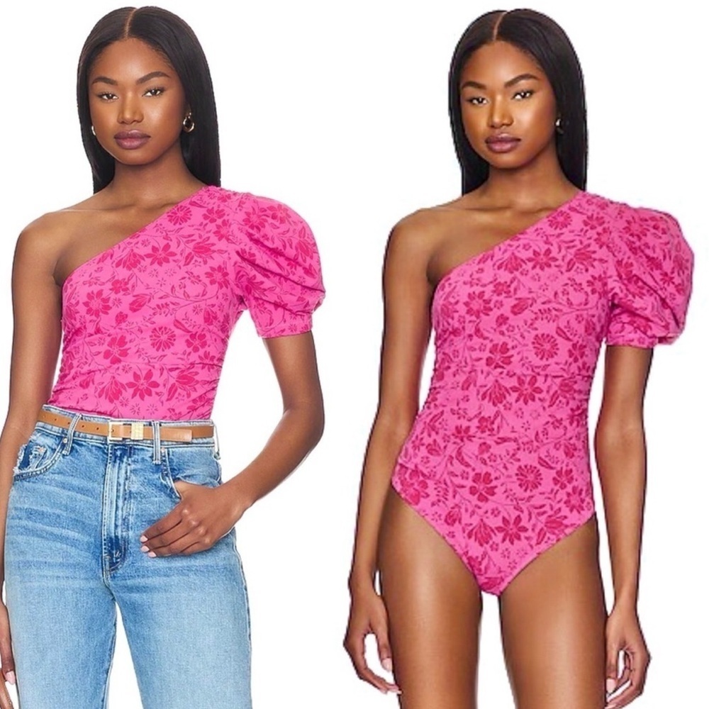 Free People Something Bout You Pink Floral One-Shoulder Bodysuit